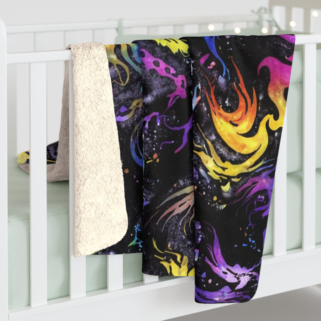 Sherpa Blanket — Colorful Cosmic Flame Fleece Throw