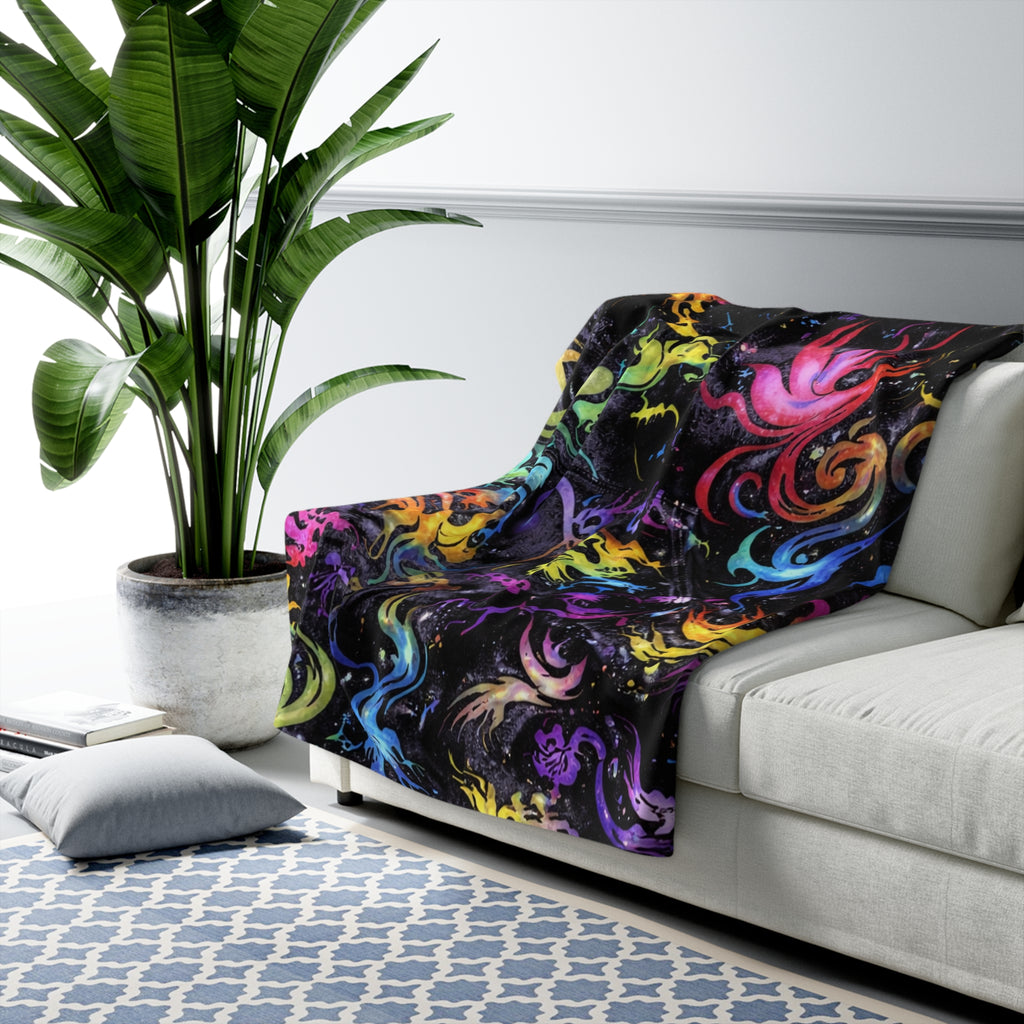 Sherpa Blanket — Colorful Cosmic Flame Fleece Throw