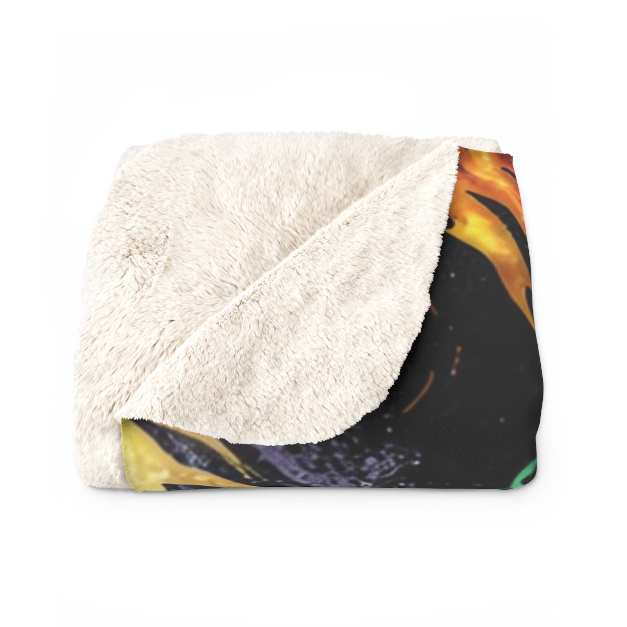 Sherpa Blanket — Colorful Cosmic Flame Fleece Throw