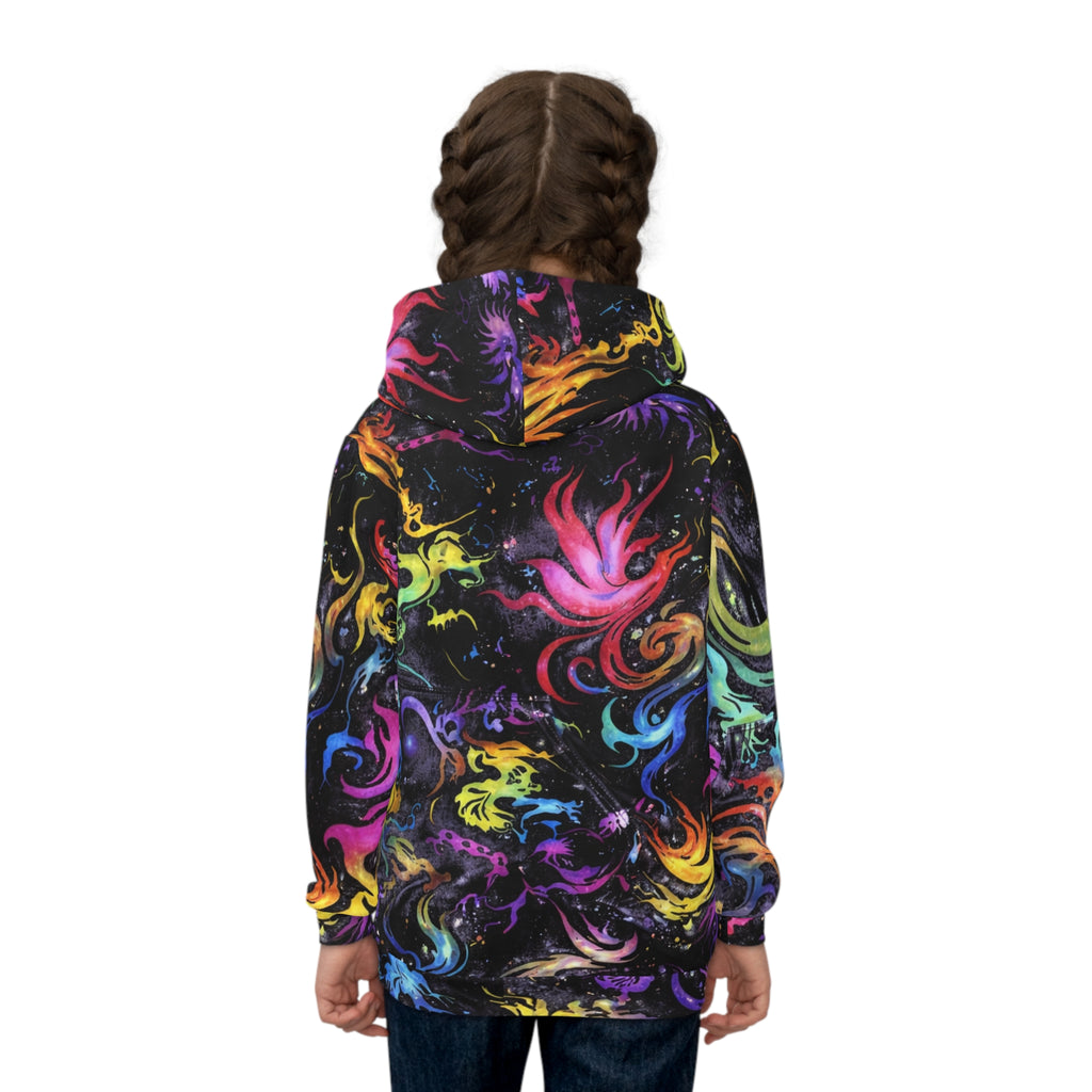 Kids Hoodie — Neon Galaxy Swirl All-Over Print