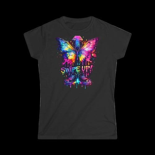 Butterfly Paint Drip – Grafisk T-skjorte for dame med «Sveip opp!»-motiv