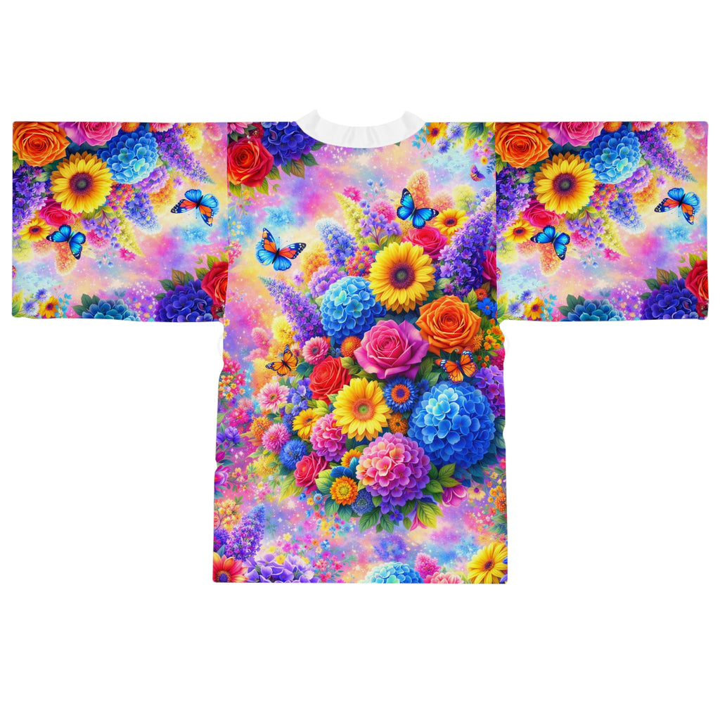 Floral sommerfugl kimono – Fargerikt heldekkende trykk med lange ermer