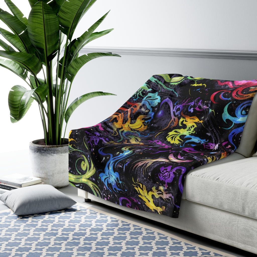 Sherpa Blanket — Colorful Cosmic Flame Fleece Throw