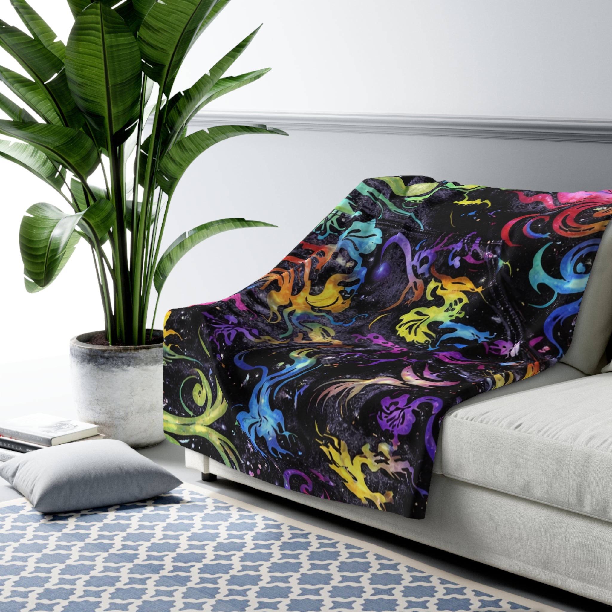 Sherpa Blanket — Colorful Cosmic Flame Fleece Throw