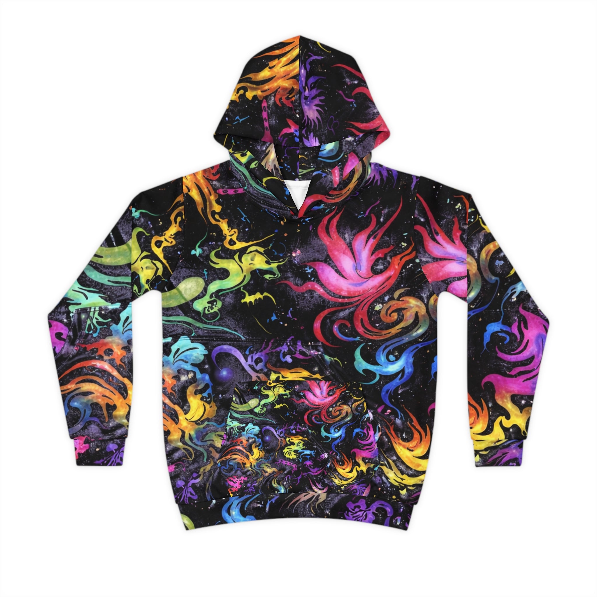 Kids Hoodie — Neon Galaxy Swirl All-Over Print