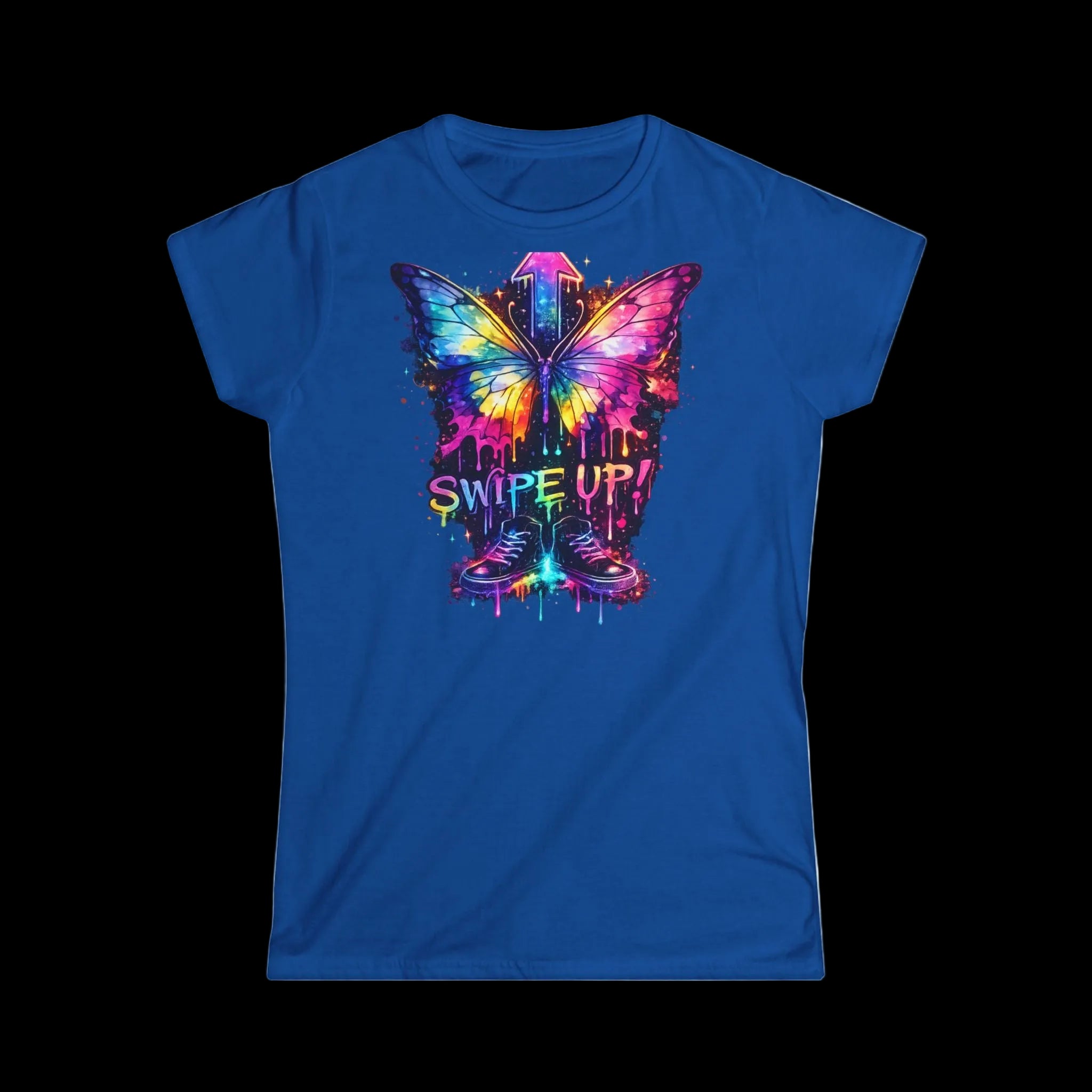 Butterfly Paint Drip – Grafisk T-skjorte for dame med «Sveip opp!»-motiv