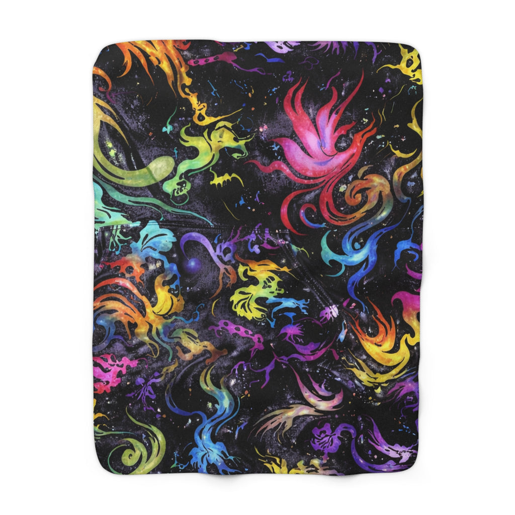 Sherpa Blanket — Colorful Cosmic Flame Fleece Throw