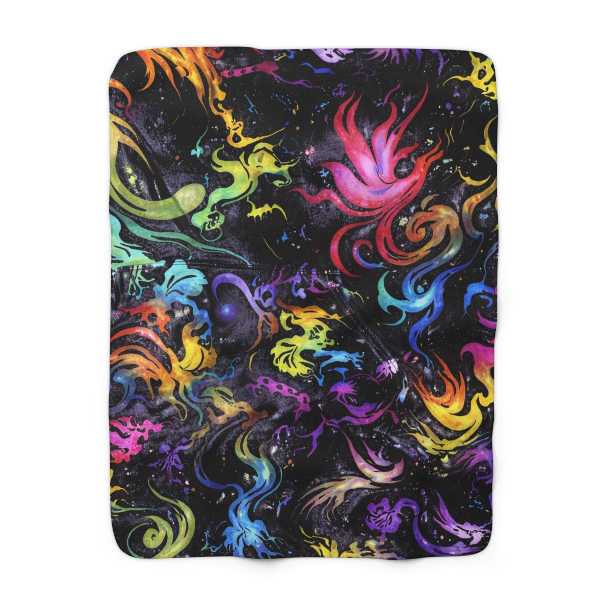 Sherpa Blanket — Colorful Cosmic Flame Fleece Throw