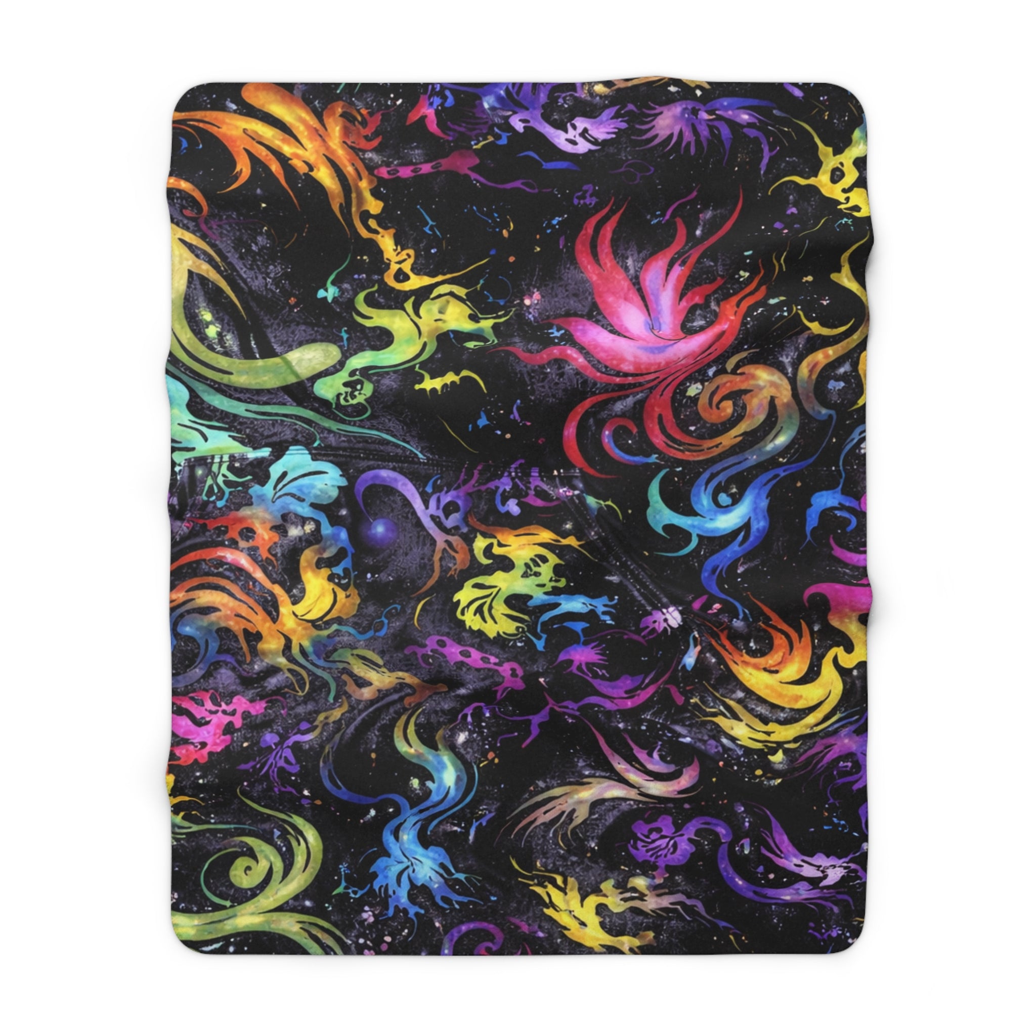 Sherpa Blanket — Colorful Cosmic Flame Fleece Throw