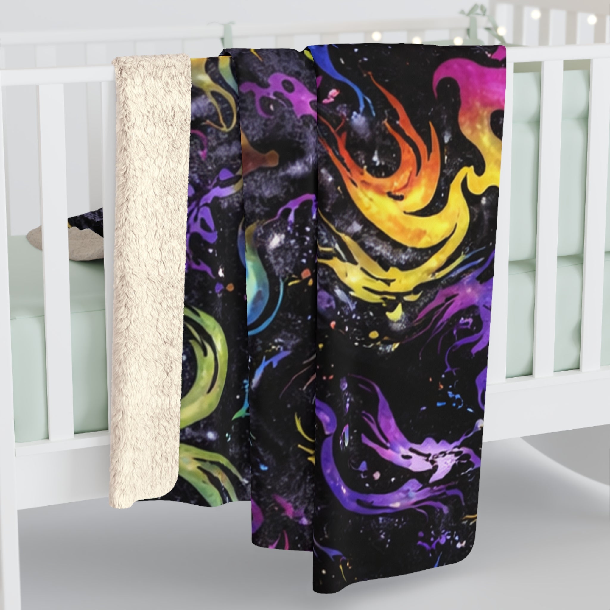 Sherpa Blanket — Colorful Cosmic Flame Fleece Throw